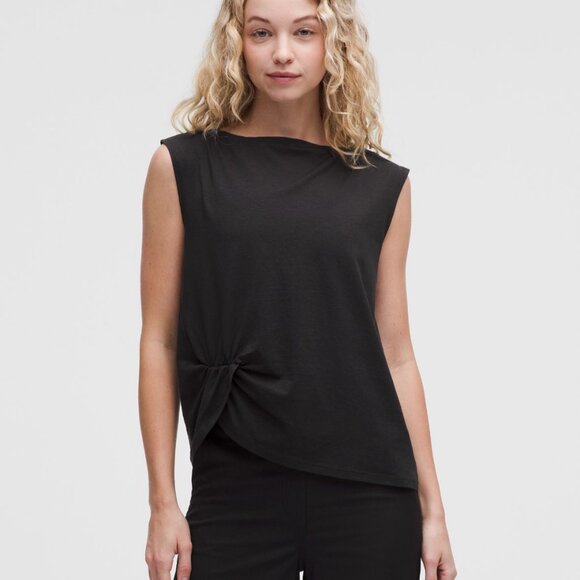 Cotton-Blend Twist-Front Tank Top In Black - Picture 1 of 4